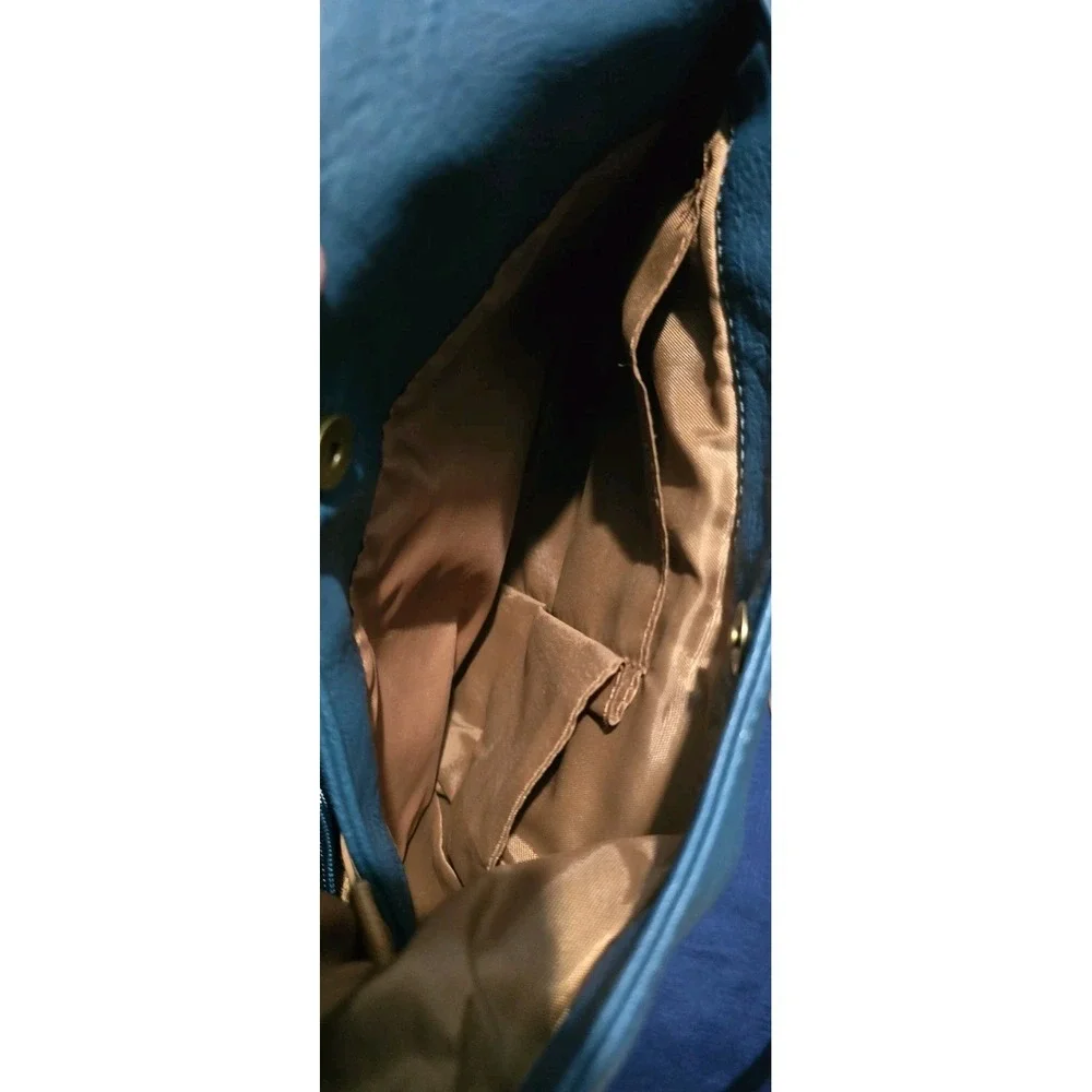 Vintage Bueno Blue Brown Vegan Hobo Shoulder Strap Crossbody Bag Purse Boho Teal